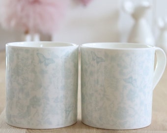 SALE! Bone China Mug or Scented Candle - Hand Poured Soy - Etoile Bleu Baby Blue Print - Coffee Hot Chocolate Cup Gift Idea Butterfly Flower