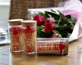 Long Matches Cork Lid Glass Jar - Red Coloured Tip Love Heart Perfect Match Open Fire Pit BBQ Candles Tealights Wax Melts Cigars Gift