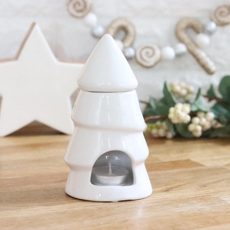 Christmas Tree Wax Melt/Oil Burner White Ceramic Festive Cosy Home Decor Decoration Ornament Scented Candle Tea Light Home Fragrance image 1