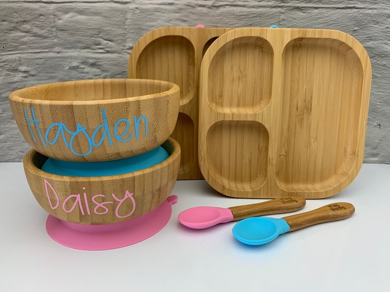 Personalised Bamboo Baby Suction Plate Bowl & Spoon Set Etsy