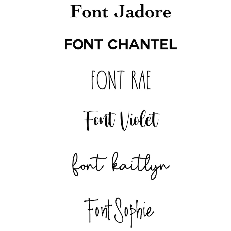 May include: A list of different font names, including Jadore, Chantel, Rae, Violet, Kaitlyn, and Sophie.