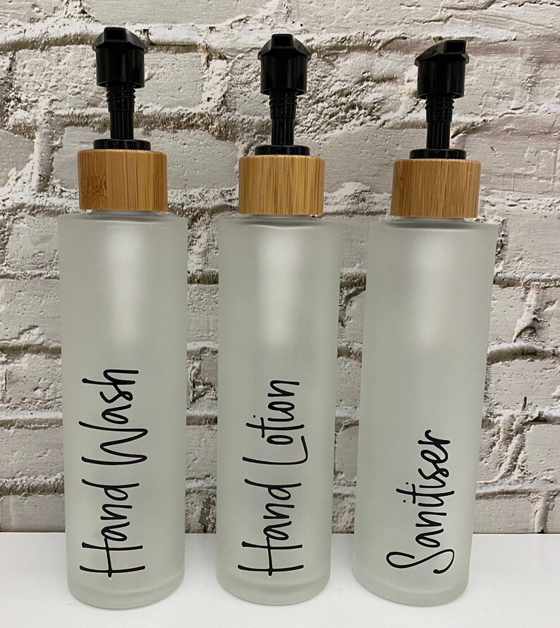 Personalised Frosted Glass Pump Dispenser Bottle With Bamboo Etsy