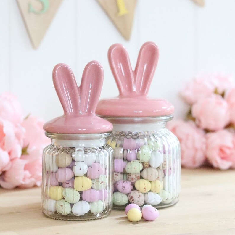 Bunny Ears Glass Jar & Ceramic Lid 250ml 4 Pastel Colours Etsy