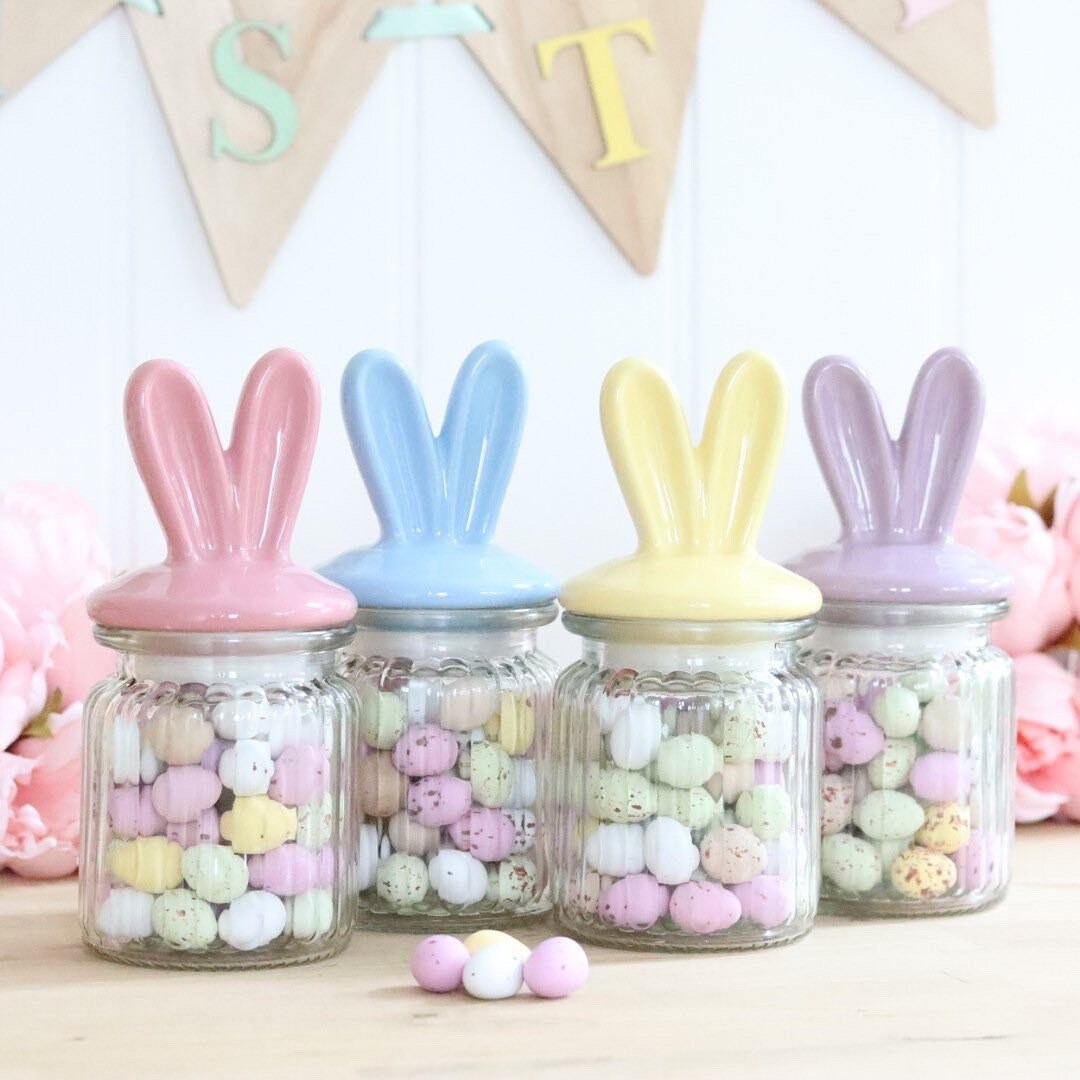 Bunny Ears Glass Jar & Ceramic Lid 250ml 4 Pastel Colours Easter Bunny