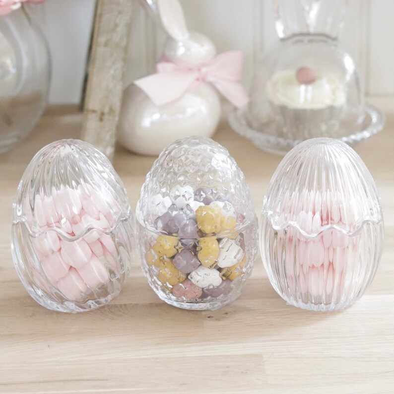 Egg Shaped Jars - Bonbonniere Easter Glass Storage Bunny Rabbit Chocolate Candy Sweets Treats Spring Cute Home Decor Styling Gift Idea