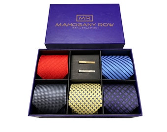 Classic Collection - Ready to go gift set - Set of 5 neckties, 2 tie clips, great for everyday wear, office, corporate, weddings