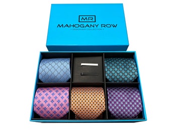 Add a pop of color to any wardrobe with these 5 classy and colorful ties, 2 tie clips - Great Spring and Summer Collection