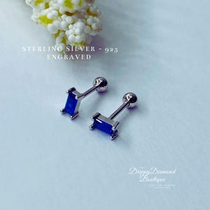 Delicados pendientes rectangulares de plata de ley 925: plata y cristal azul, regalo geométrico de estilo minimalista para ella