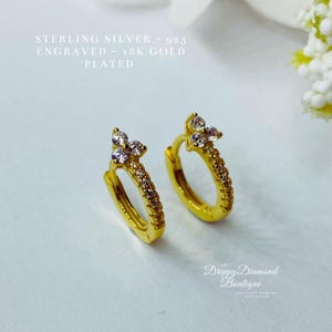18k vergulde 925 sterlingzilver sierlijke knuffeloorbellen - gouden en witte zirkoonkristallen - fijne bloemstijl sieraden cadeau
