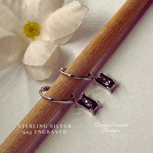925 Sterling Silver Dainty Rectangular Huggie Hoop Earrings Dangle Black Crystal Minimalistic Style Geometric Gift for Her Waterproof