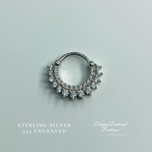 925 Sterling Silver Dainty Septum Ring Conch Earring - Unique Bloom White Zircon Crystals Style - Fine Small Jewellery Gift for Her