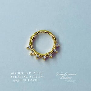 18k Gold Plated 925 Sterling Silver Small Septum Ring Conch Earring 7 Point Triangle Spike White Zircon Crystal Fine Jewellery Gift for Her