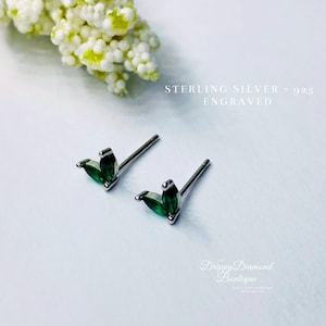 925 Sterling Silver Dainty Dolphin Tail Stud Earrings - Silver and Green Crystal, Simple Cute Small Gift for Her