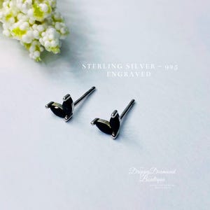 925 Sterling Silver Dainty Dolphin Tail Stud Earrings - Silver and Black Crystal, Simple Cute Small Gift for Her