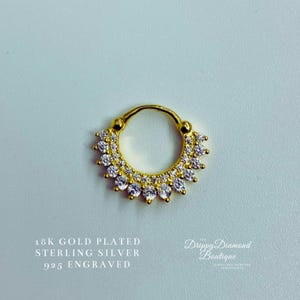 18k Gold Plated 925 Sterling Silver Dainty Septum Ring Conch Earring  Unique Bloom White Zircon Crystals - Fine Style Jewellery Gift for Her