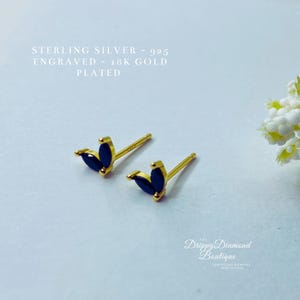 18k Gold Plated 925 Sterling Silver Dainty Dolphin Tail Stud Earrings - Gold and Black Crystal, Simple Cute Small Gift for Her