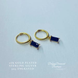 18k Gold Plated 925 Sterling Silver Dainty Rectangular Huggie Hoop Earrings - Black Crystal Minimalistic Style Geometric Gift for Her