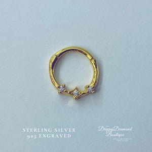 18k Gold Plated 925 Sterling Silver Clicker Septum Ring Conch Earring Two Studs & Diamond Geometric Design White Zircon Crystal Gift for Her