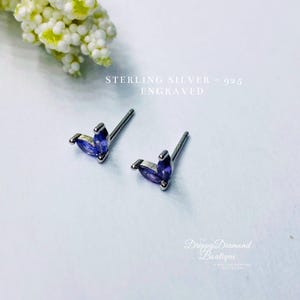 925 Sterling Silver Dainty Dolphin Tail Stud Earrings - Silver and Purple Crystal, Simple Cute Small Gift for Her