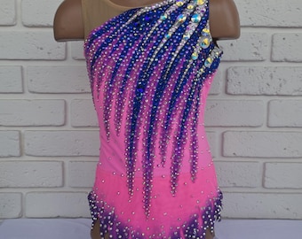 Pink Rhythmic Gymnastics Leotard for Girls | Competition RG Leotard with Rhinestones | Ready to Ship | Height 130-140 cm