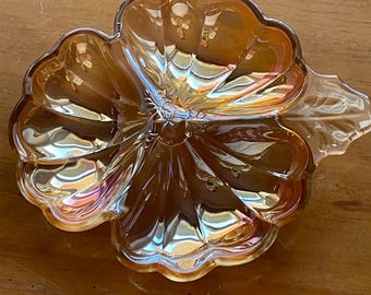 Vintage 1940’s Jeanette Glass  marigold orange hibiscus flower dish