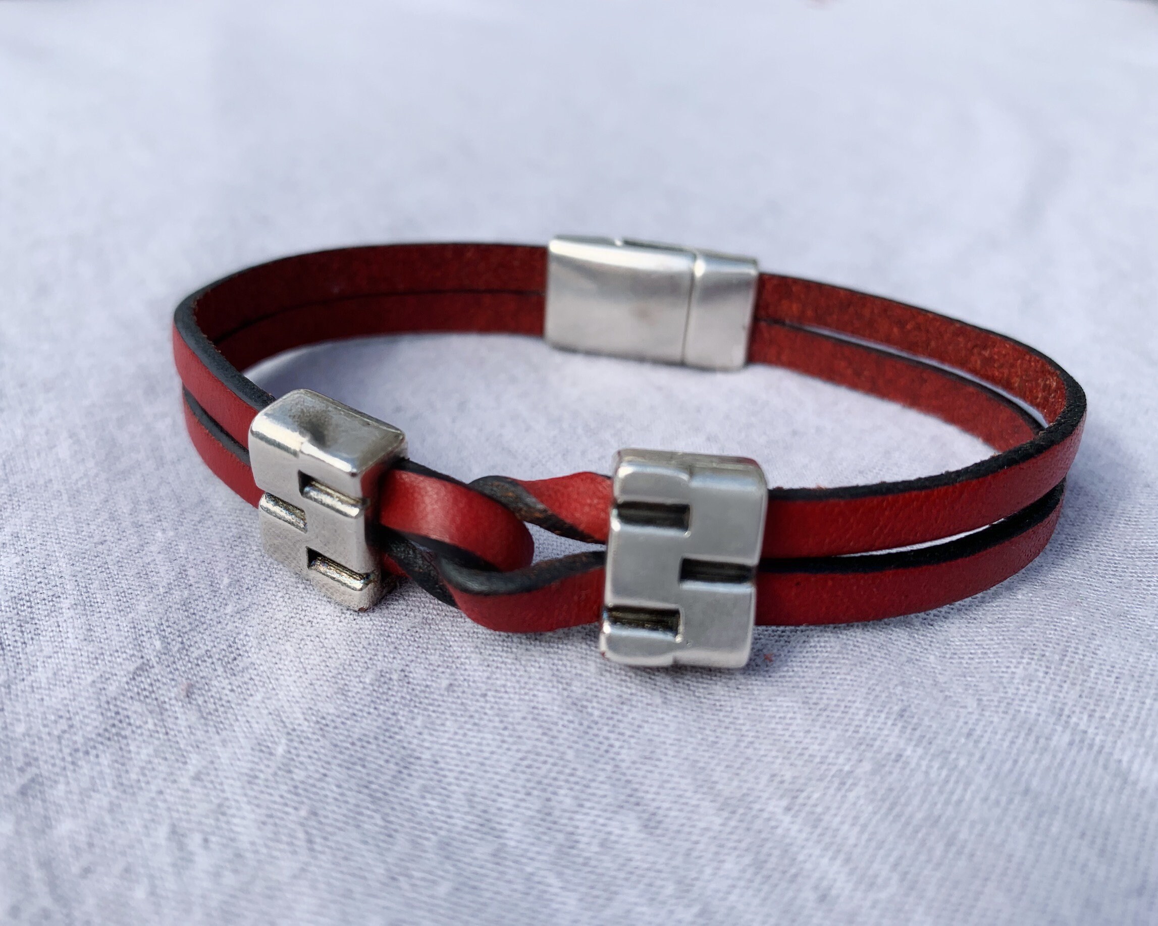 Red Handmade Unisex Leather Bracelets Etsy