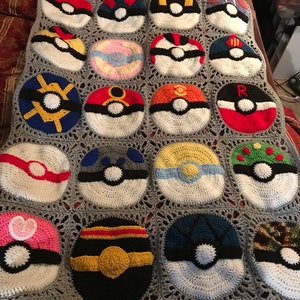 Crocheted Afghan based of various pokeball.