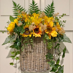 Modern Farmhouse Door Basket-Sunflower Door Basket-Spring/Summer Sunflower Door Basket Wreath-Everyday Farmhouse Wreath-Front Door Wreath