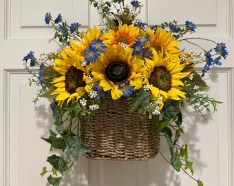 Modern Farmhouse Door Basket-faux Sunflower & Wild Daisy Basket ...