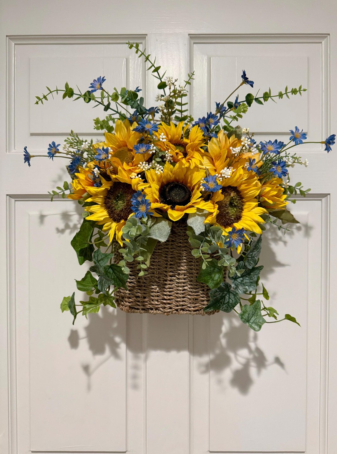 Modern Farmhouse Door Basket-faux Sunflower & Blue Wild Daisy Basket ...