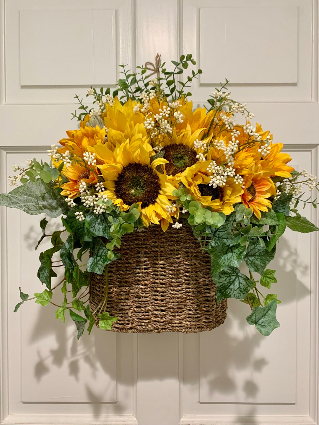 Large Modern Farmhouse Door Basket-faux Sunflower Door Basket-sunflower ...