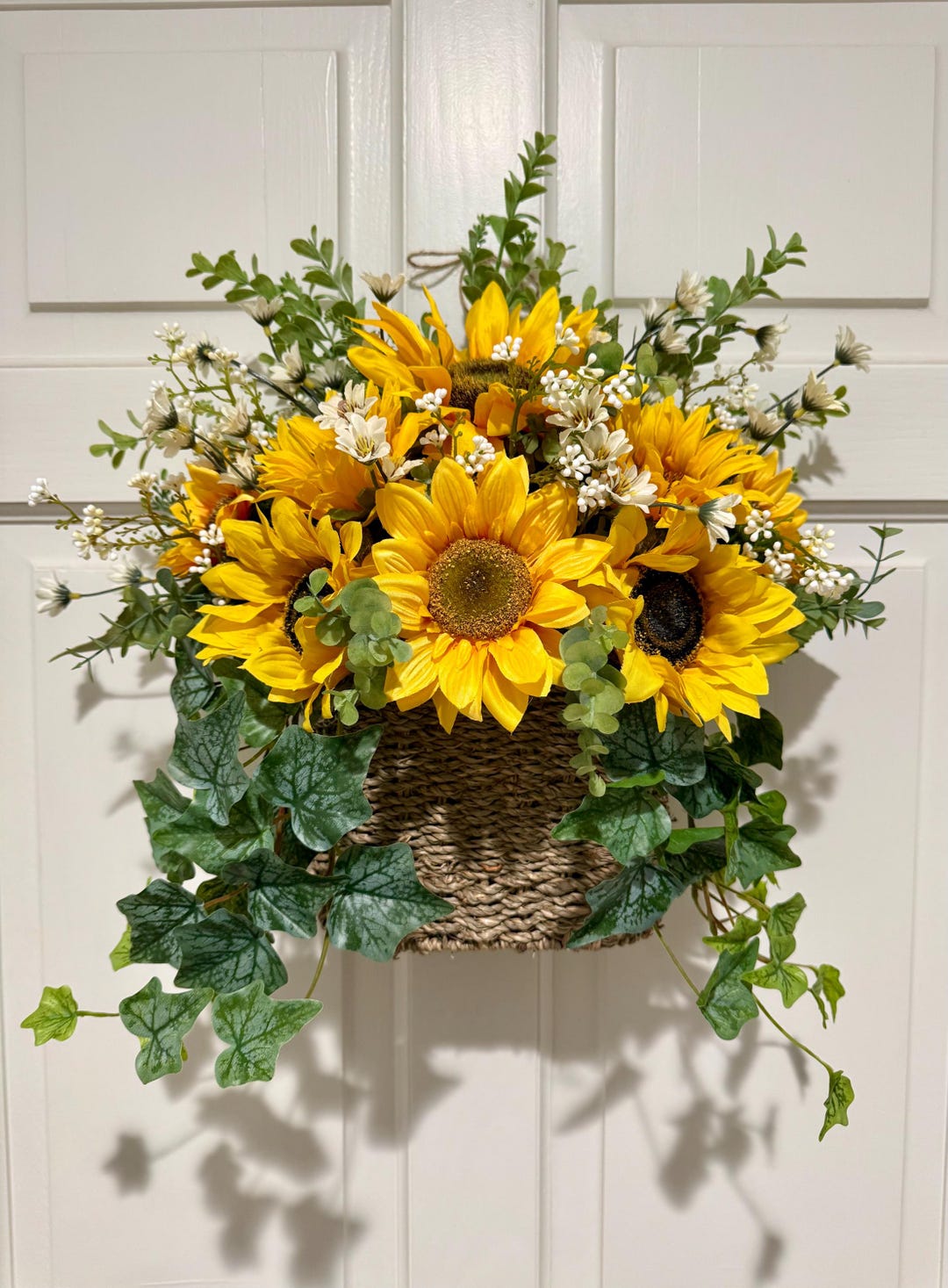 Modern Farmhouse Door Basket-faux Sunflower & Wild Daisy Basket ...
