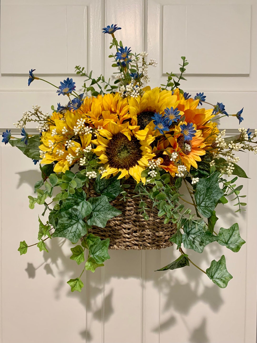 Modern Farmhouse Door Basket-faux Sunflower & Blue Wild Daisy Basket ...