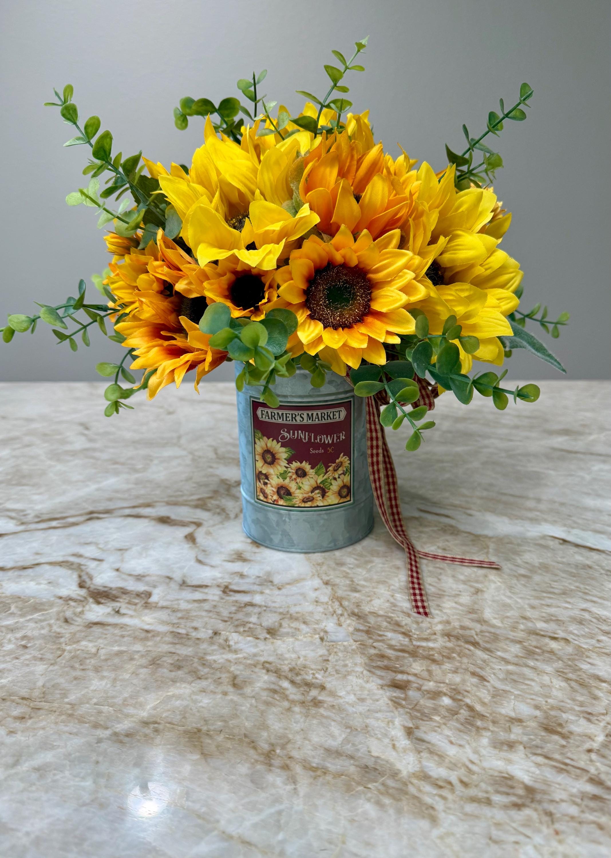 Faux Sunflower Arrangement: Galvanized Planter