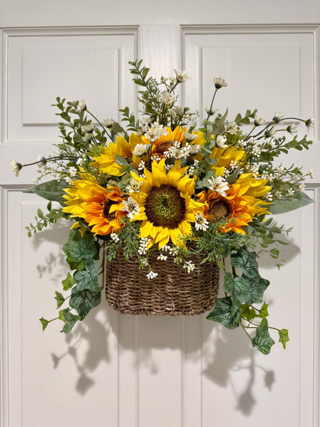 Modern Farmhouse Door Basket-faux Sunflower & Wild Daisy Basket ...