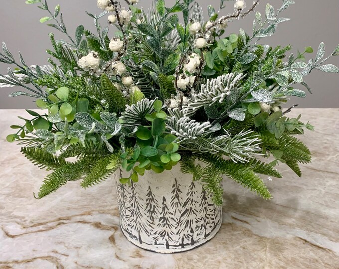 Large White Winter Wonderland Iced Berry & Greenery Arrangement