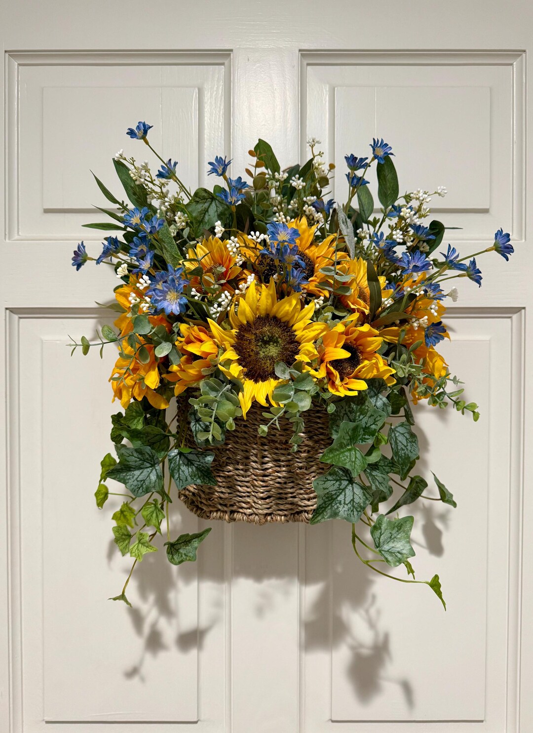 Modern Farmhouse Door Basket-faux Sunflower & Blue Wild Daisy Basket ...
