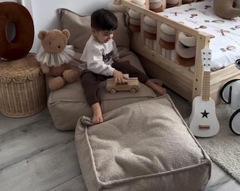Puf BOUCLE para niños / Cojín de suelo / Silla puf / Tumbona bohemia / Puf de suelo / Puf grande para descansar / Cojín de suelo