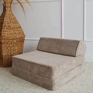 Kids Foam Sofa Lounger 3-in-1 – Beige Corduroy Chair, Foldable Toddler Couch, Playroom Furniture