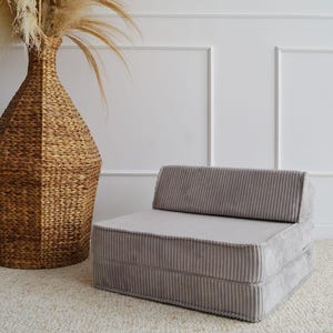 Kids Foam Sofa Lounger 3-in-1 – Gray Corduroy Chair, Foldable Toddler Couch, Playroom Furniture