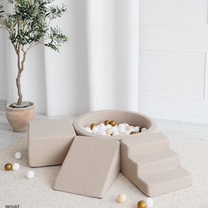 Soft Play Set with Ball Pit – BOUCLE –  Foam Climbing Blocks + 200 Balls – Indoor Playground for Toddlers
