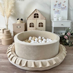 Bällebad + 200 Bälle inklusive - Baumwollsamt Ecru, Hellbeige, Creme