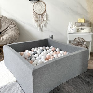 Gray Large Square Ball Pit + 400 Balls included - Gray, Pit ball kids, Pit ball baby,