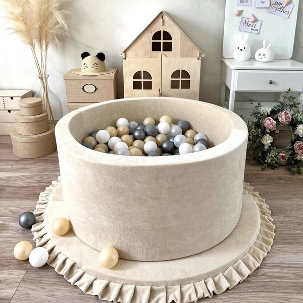 Ball Pit + 300 Balls included - Cotton Velvet Ecru, Light Beige, Creme