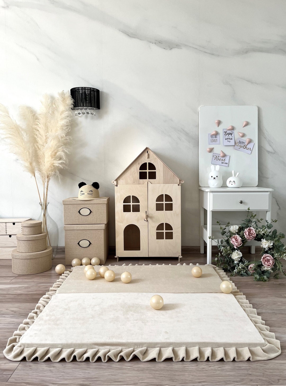 Large Velvet Foldable Play Mat, Padded Play Mat, Play Mat for Children