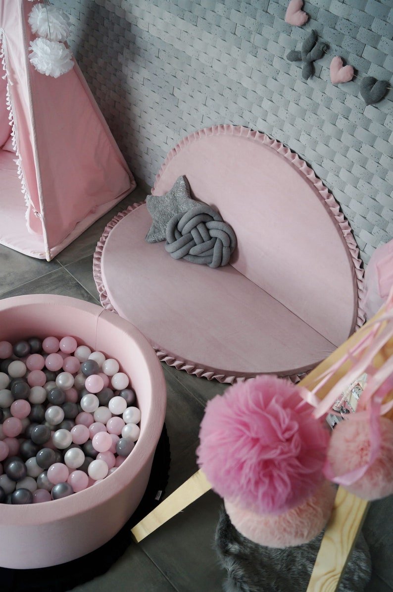Large Round Ball Pit 300 Balls Included Gray Pink Pit Etsy