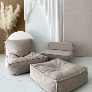 BOUCLE Bean Bag for Kids | Floor Cushion | Bean Bag Chair | Boho Lounger | Floor pouf | Big pouf for rest | Floor coushion