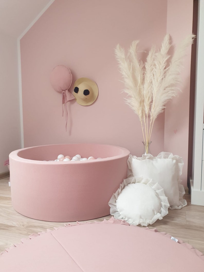 Large Round Ball Pit 300 Balls Included Gray Pink Pit Etsy