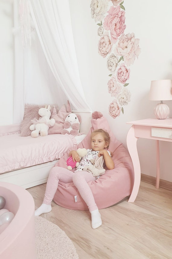 Pouf poire enfant personnalisé housse unie rose pâle