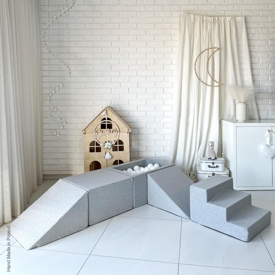 Gray Climbing Foam Play Set With Ball Pit 100 Balls Own Color